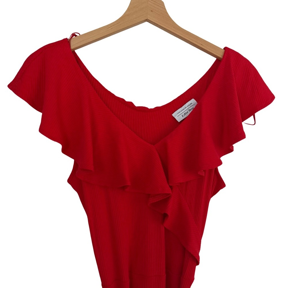 & OTHER STORIES Ruffle Neck Midi Red Dress Size M - Picture 4 of 8